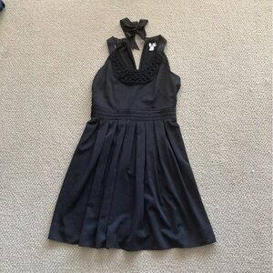 Loft Halter Style Scoop Neck Midi Dress Pleated Black Size 4 Like New